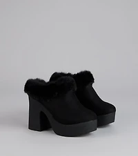 Fuzzy Feel Chunky Clog Mules