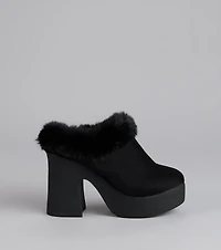 Fuzzy Feel Chunky Clog Mules