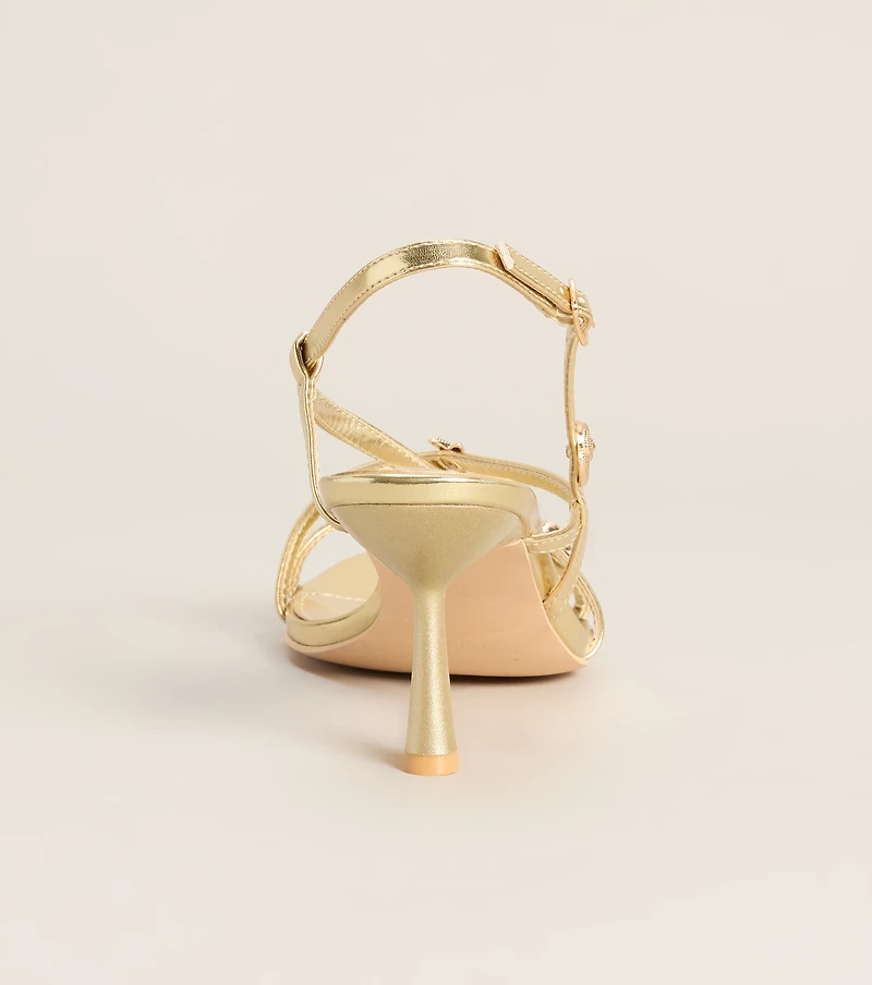 On Vacay Sea Shell Charm Metallic Heels