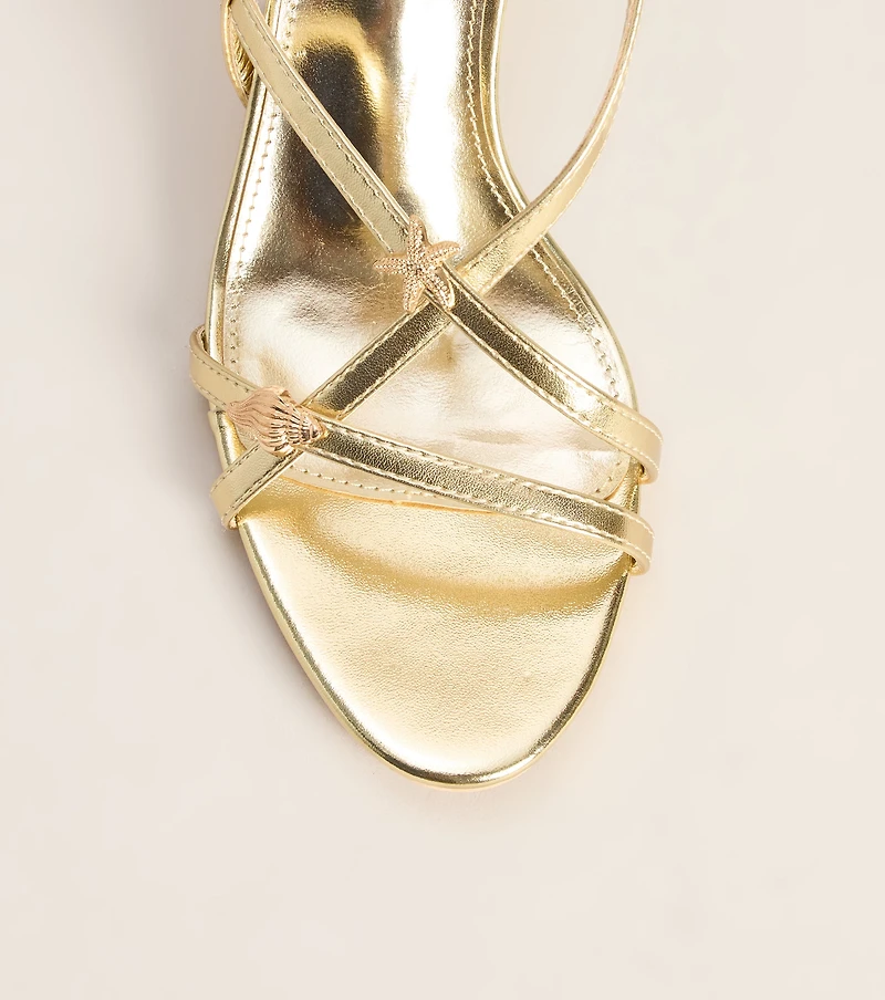 On Vacay Sea Shell Charm Metallic Heels