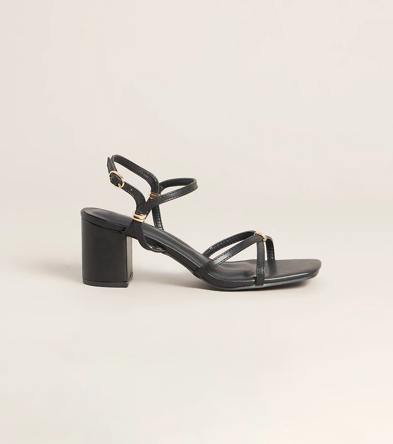 Serving Edge Faux Leather Strappy Block Heels