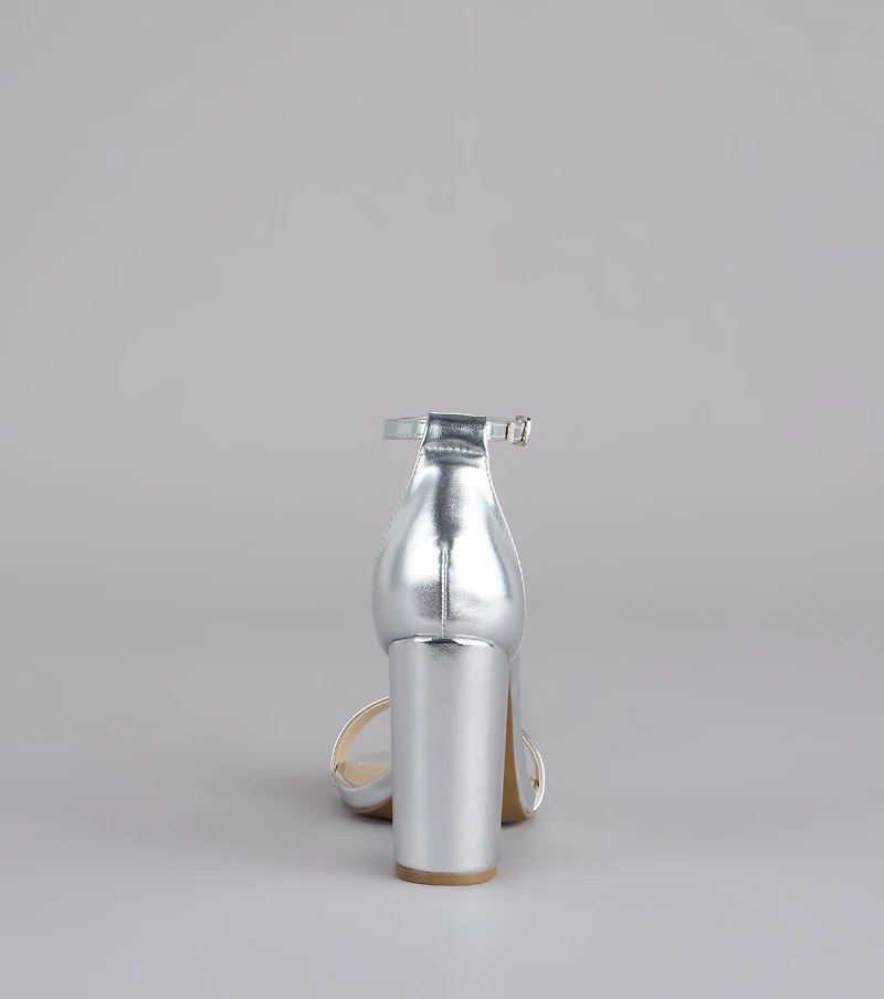 Shine On Cue Metallic Block Heels