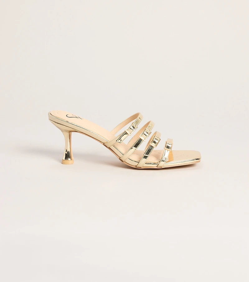 Fastened Up Strappy Kitten Mules