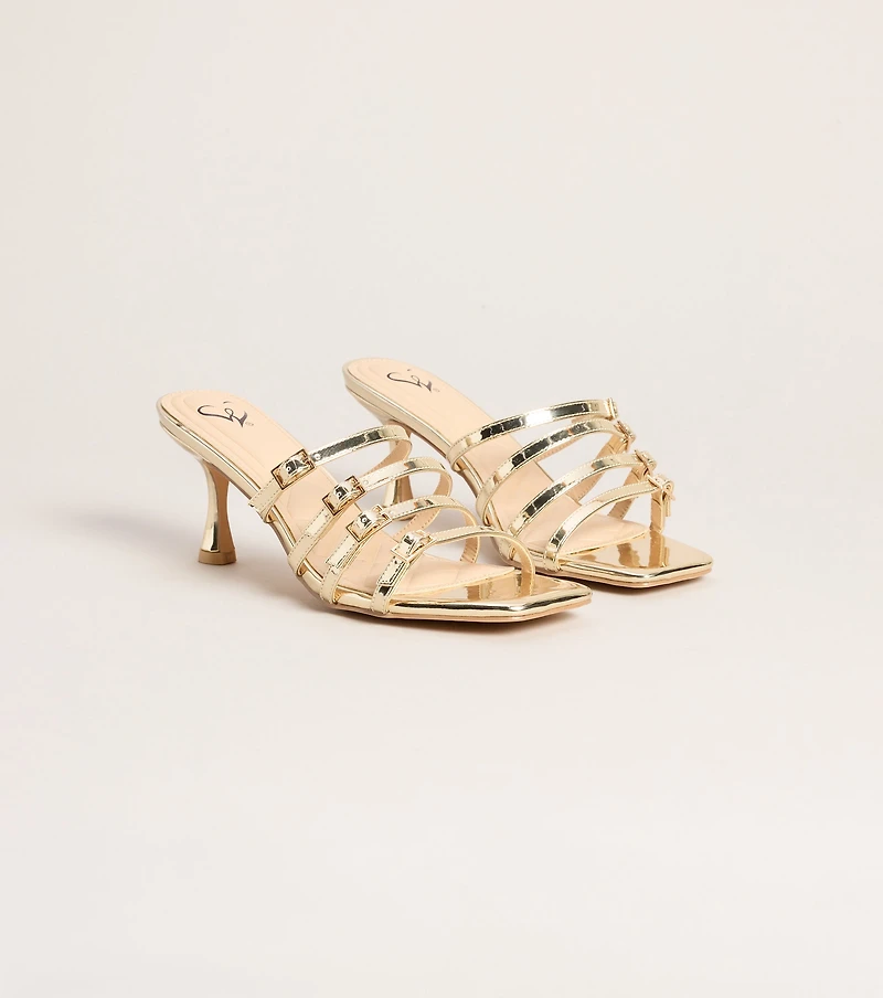 Fastened Up Strappy Kitten Mules