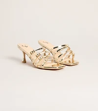 Fastened Up Strappy Kitten Mules