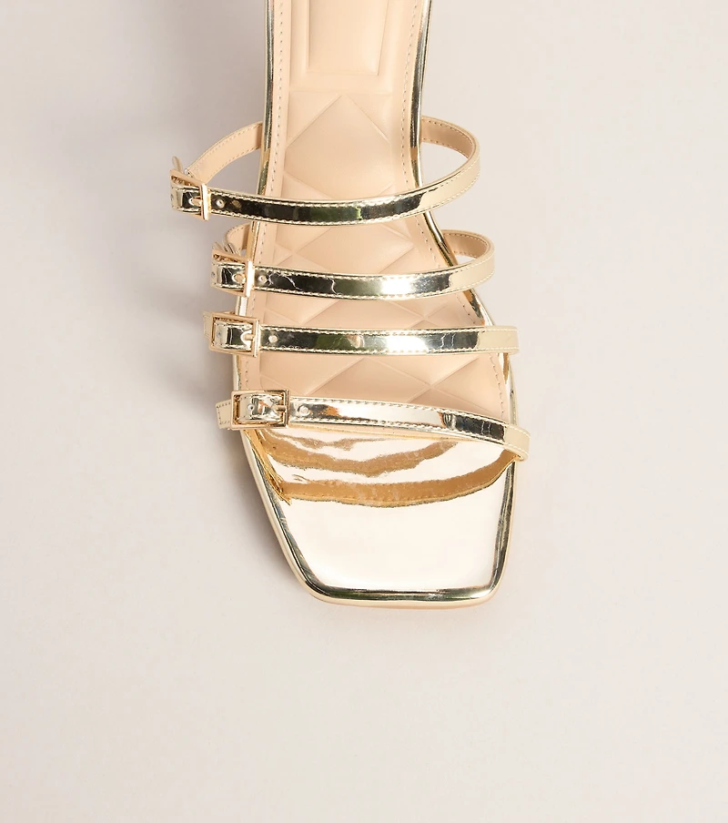 Fastened Up Strappy Kitten Mules