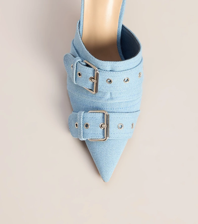 Buckle Up Babe Denim Stiletto Pumps