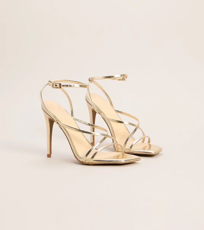 Crossed Plans Metallic Strappy Heels