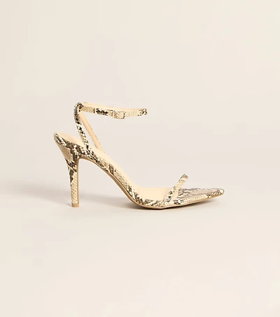 Bite Back Snakeskin Strappy Stiletto Heels
