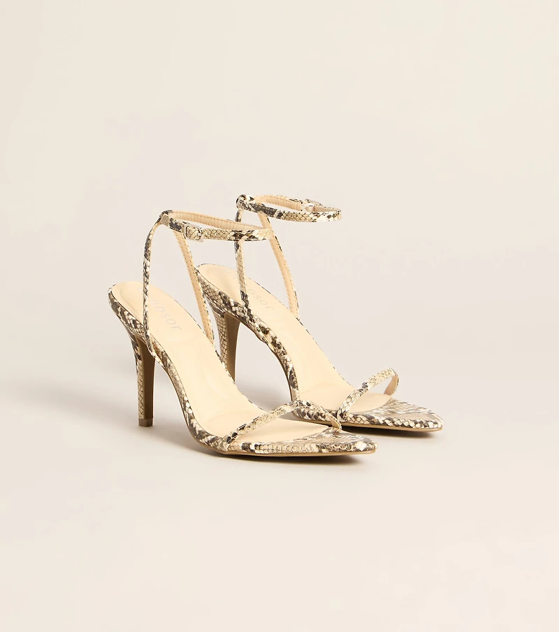 Bite Back Snakeskin Strappy Stiletto Heels