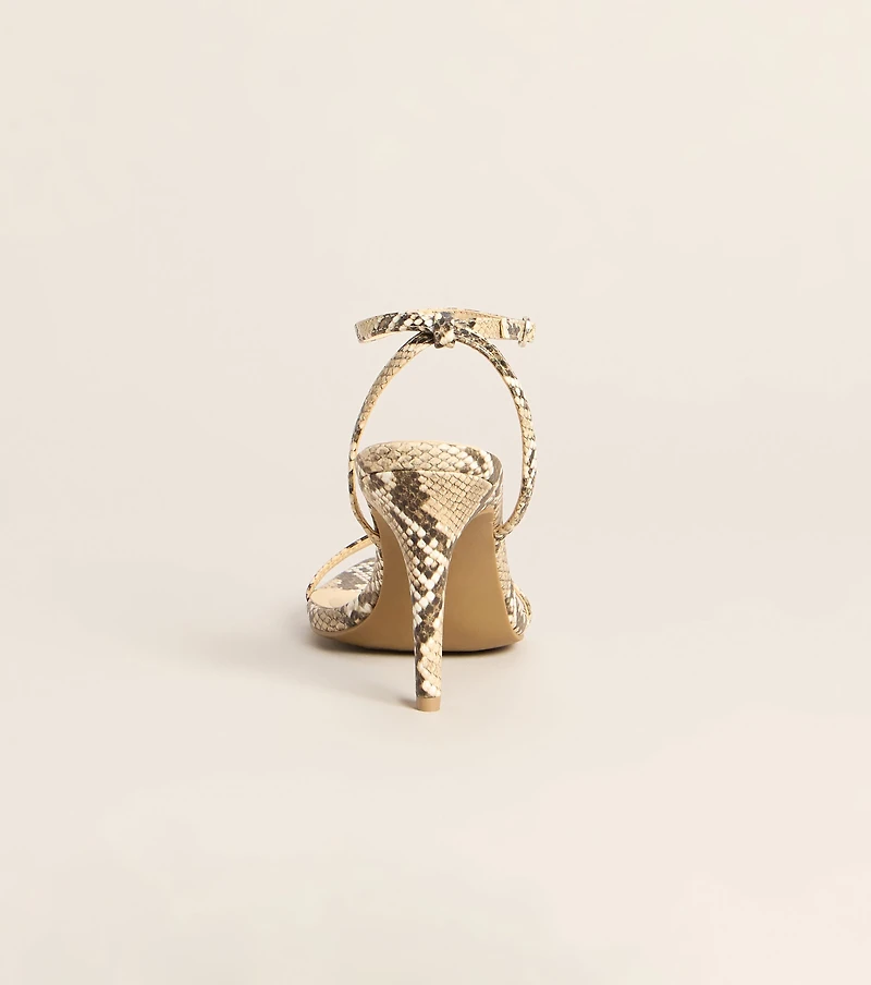 Bite Back Snakeskin Strappy Stiletto Heels