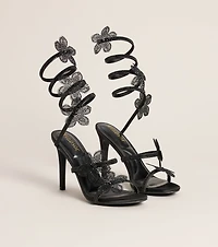 Glitzy Rhinestone Flower Spiral Stiletto Heels