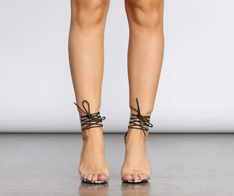 Prized Possession Lace Up Clear Stilettos