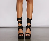 Lace-Up Faux Suede Platform Block Heels