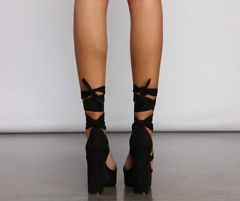 Lace-Up Faux Suede Platform Block Heels