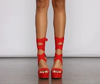 Lace-Up Faux Suede Platform Block Heels