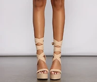 Lace-Up Faux Suede Platform Block Heels