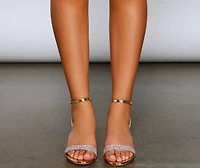 Metallic Shine Rhinestone Block Heels