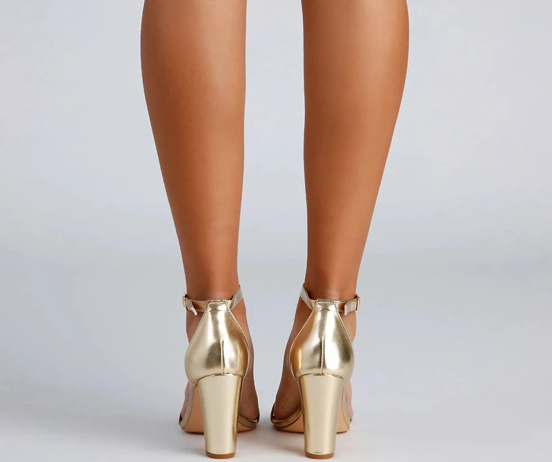 Metallic Moves Block Heels