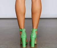 Don't Stop Faux Leather Croc Embossed Block Heels