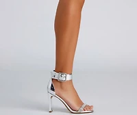 Chrome Magic Rhinestone Thin Block Heels