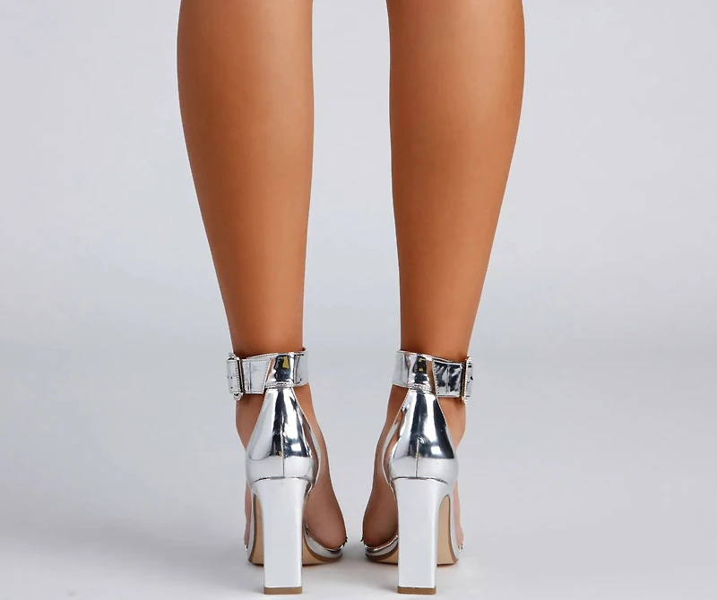 Chrome Magic Rhinestone Thin Block Heels