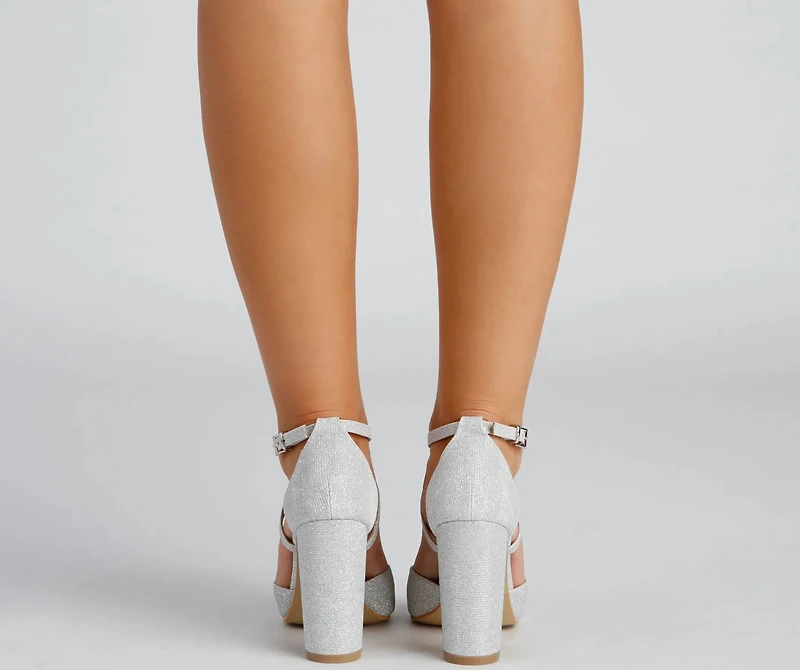Shine Bright Glitter Mesh Block Heels