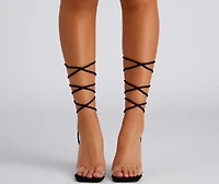 Clear Sign Lace-Up Lucite Heels
