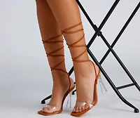 Clear Sign Lace-Up Lucite Heels