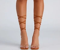 Clear Sign Lace-Up Lucite Heels