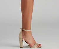 Shimmer Glitter Mesh Square Toe Heels