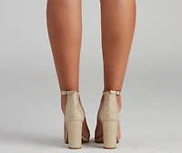 Shimmer Glitter Mesh Square Toe Heels