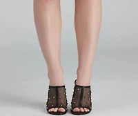 Edgy Stud Mesh Peep Toe Mules