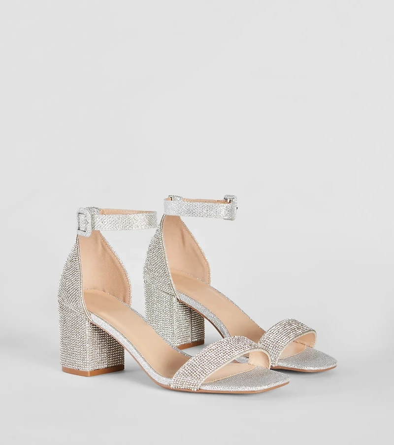 Glitzy Babe Rhinestone Block Heels