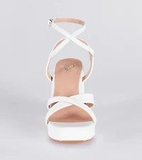 Criss Cross And Tell Platform Block Heels