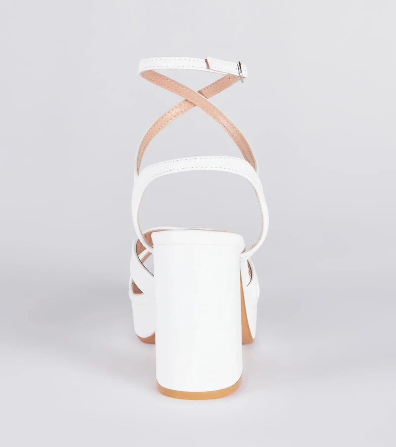 Criss Cross And Tell Platform Block Heels
