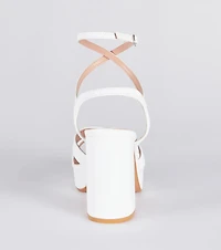 Criss Cross And Tell Platform Block Heels