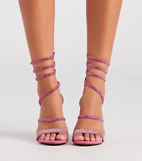 Fancy Gal Rhinestone Spiral Block Heels