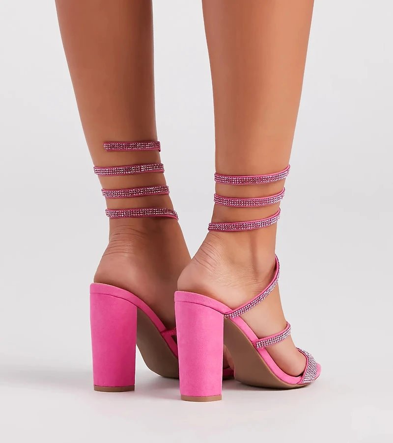 Fancy Gal Rhinestone Spiral Block Heels