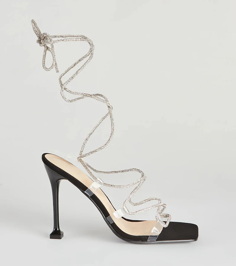 Lace-Up Rhinestone Stiletto Heels