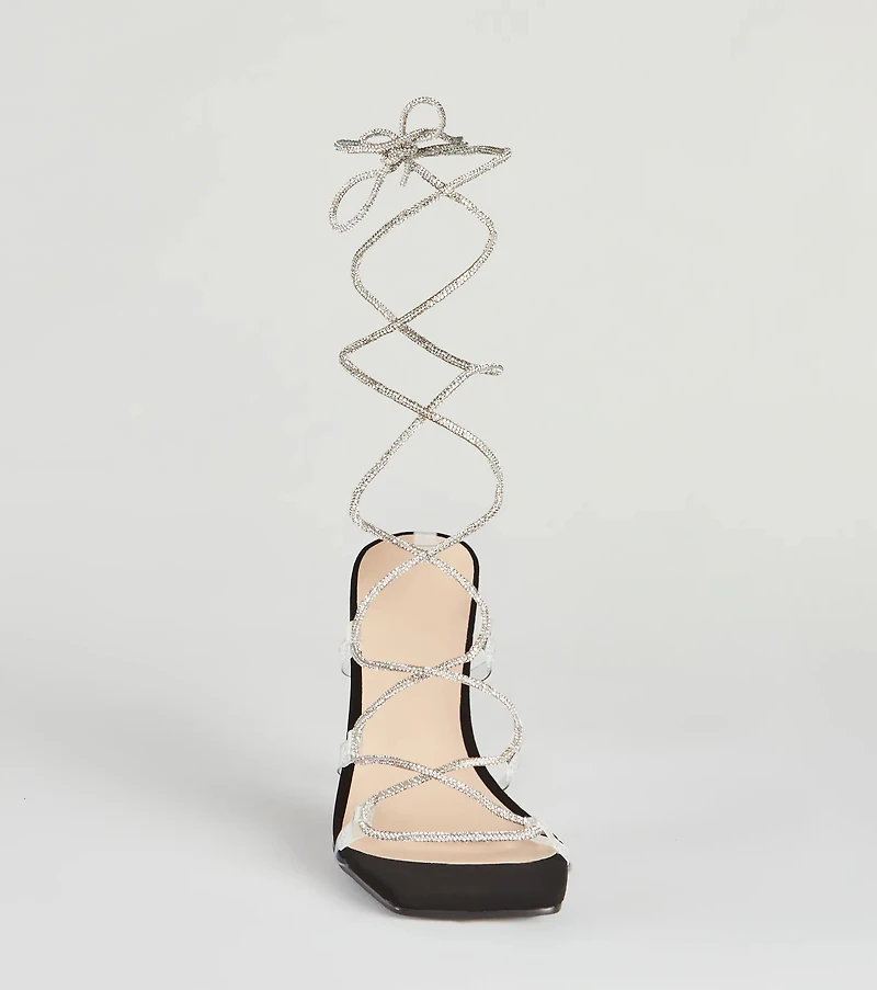 Lace-Up Rhinestone Stiletto Heels