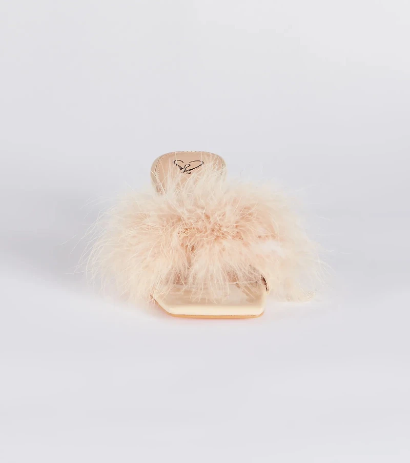 Diva Cutie Marabou Kitten Heel Mules