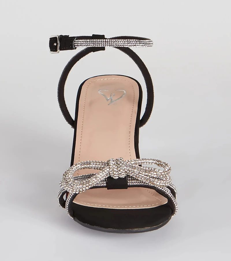 All That Glamour Rhinestone Bow Low-Block Heels