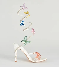 Fly Away Butterfly Applique Spiral Strap Heels