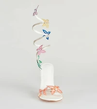 Fly Away Butterfly Applique Spiral Strap Heels