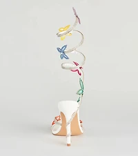 Fly Away Butterfly Applique Spiral Strap Heels