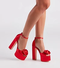 Fashion Strut Satin Rose Platform Heels