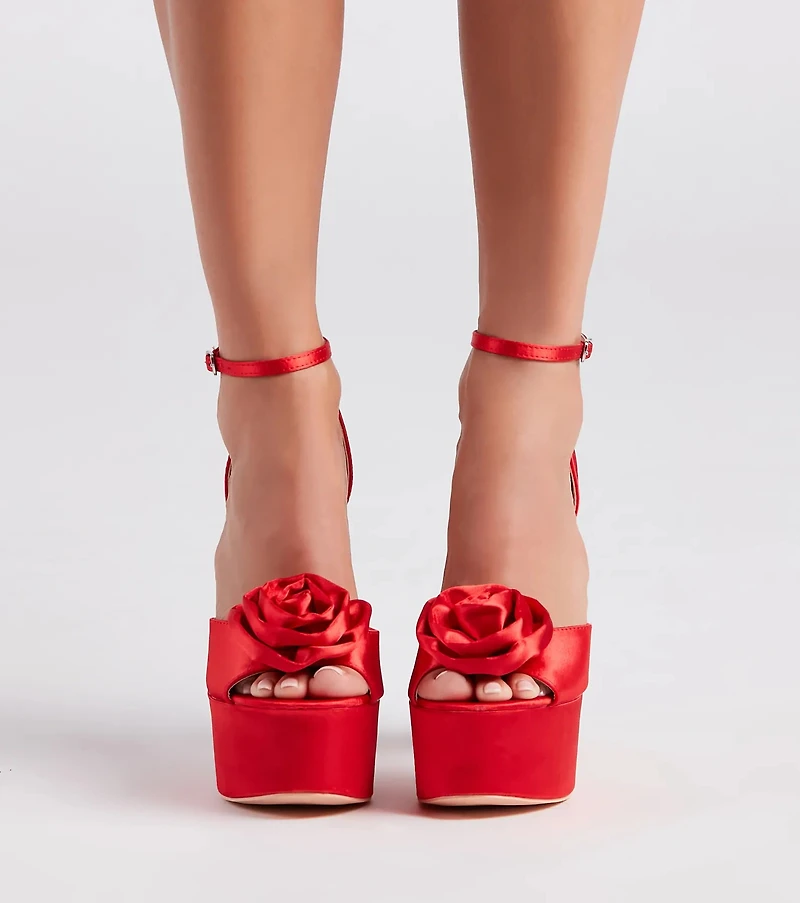 Fashion Strut Satin Rose Platform Heels