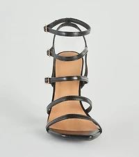 Oo La Faux Leather Caged Stiletto Heels