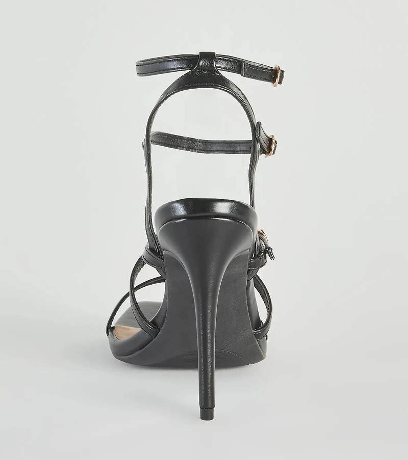 Oo La Faux Leather Caged Stiletto Heels